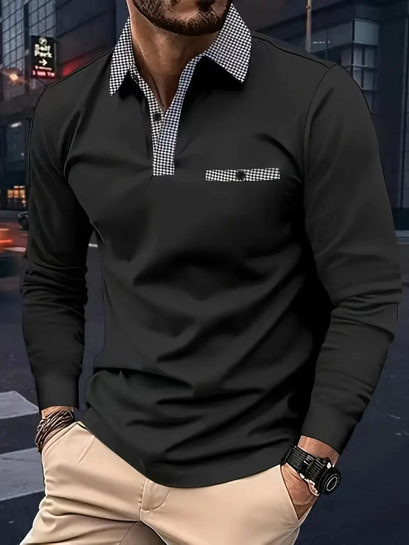 Aurel | Langarmshirt mit Reißverschlusskragen und Kontrastdetail für Männer