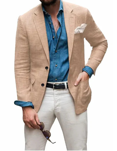 Jon - herren leinen blazer strand hochzeit casual tailored fit solide farbe einreihig zwei knöpfe