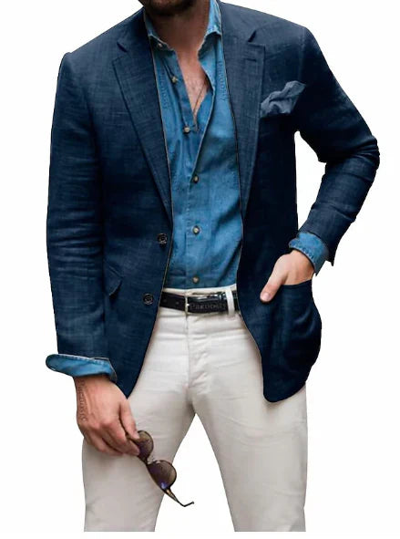 Jon - herren leinen blazer strand hochzeit casual tailored fit solide farbe einreihig zwei knöpfe