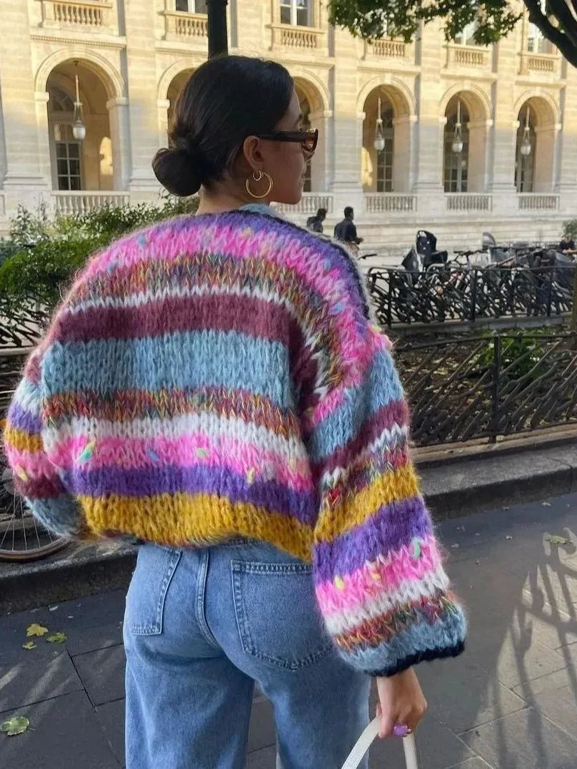 Cardigan Damen mit Regenbogenstreifen