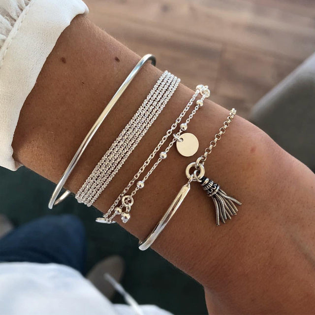 Jemima | Armbandset mit Silberoptik und Boho-Charme für Frauen