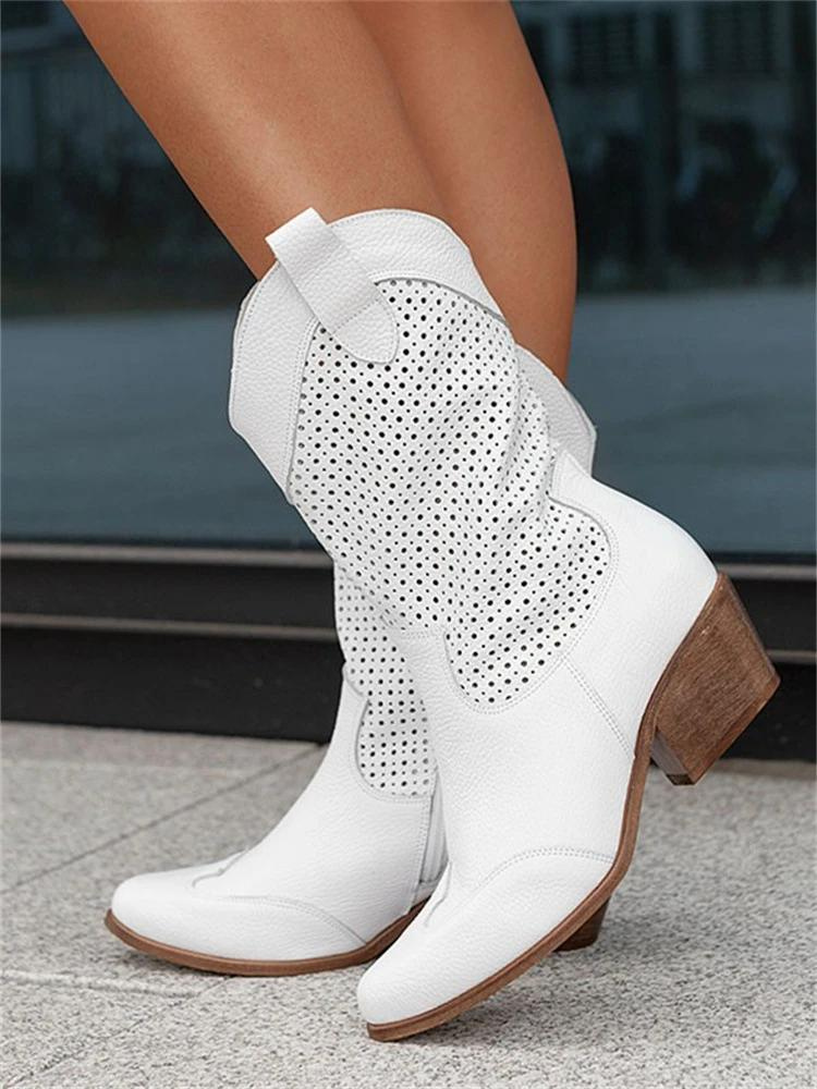 Davinia | Cowboystiefel mit Cut-out-Muster und Blockabsatz für Frauen