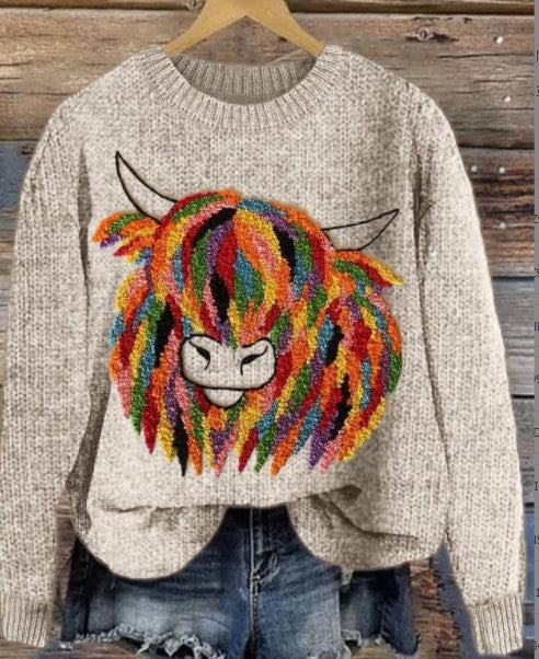 Calista-Pullover im Kuh-Stil mit Stickerei