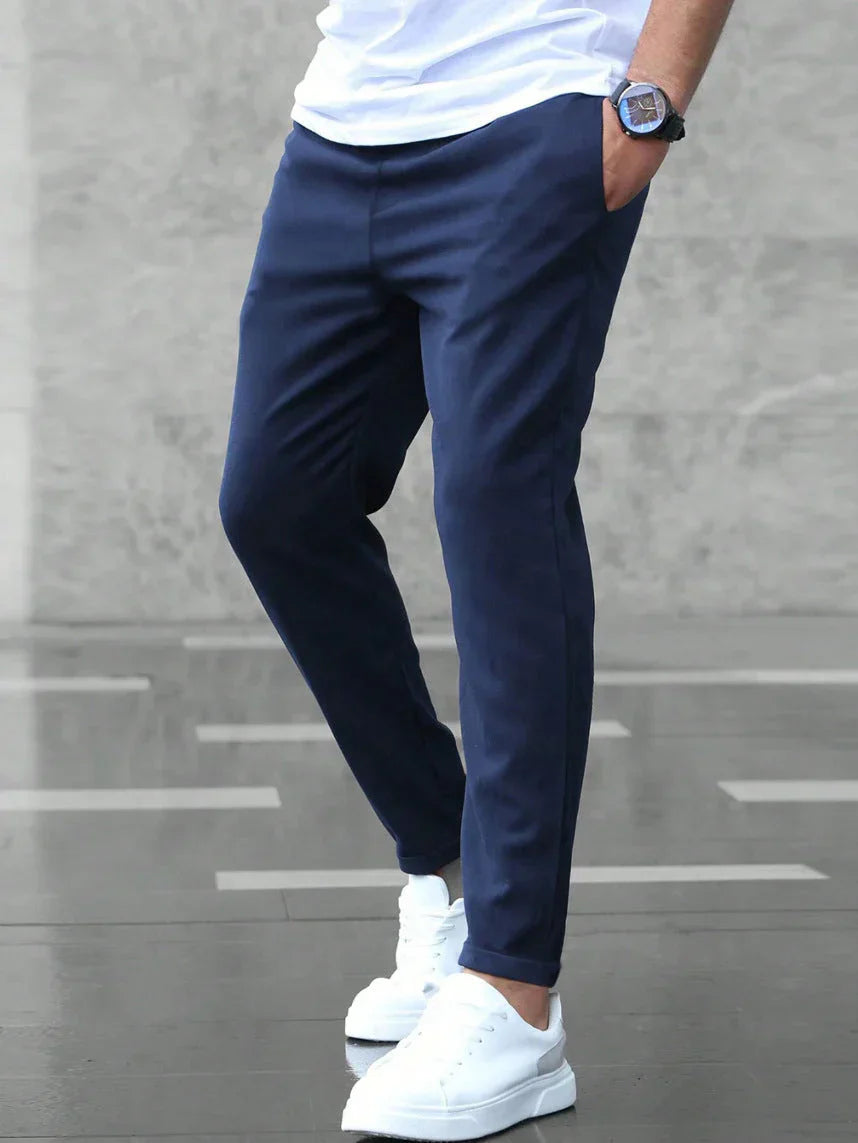 Allan freizeithose mit schmaler stretchlänge und kordelzug – herren