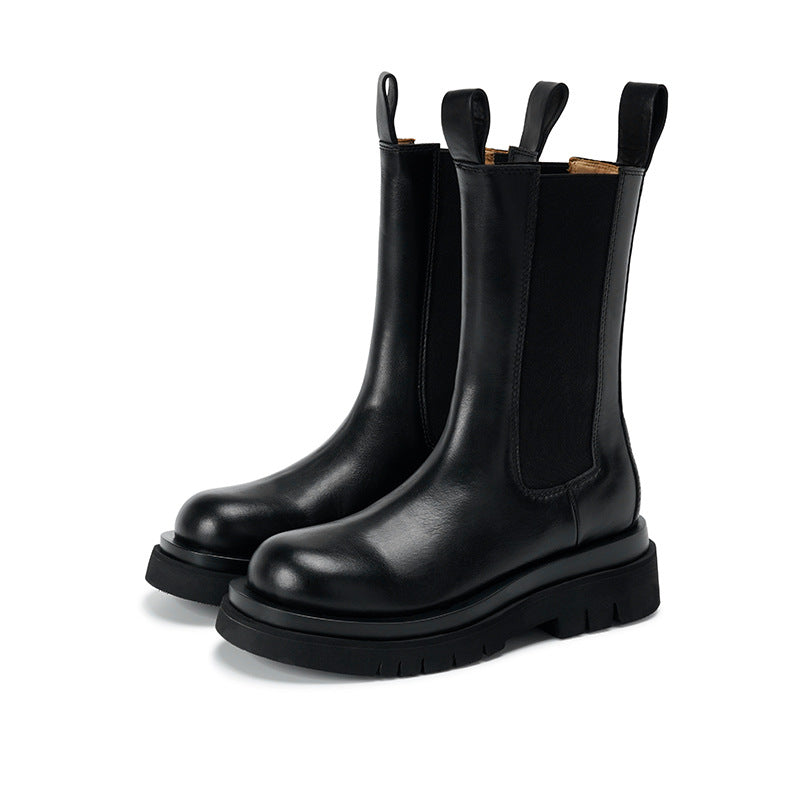 Damen chelsea boots aus leder mit chunky sohle