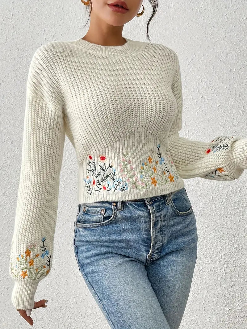Leyla - strickpullover mit blumenstickerei