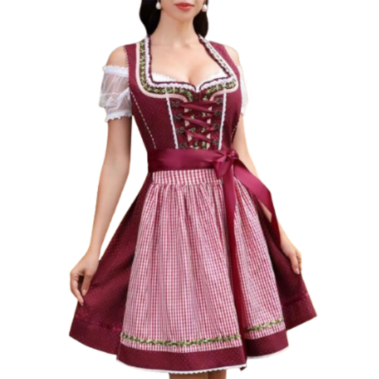 Lakelynn | Dirndl kleid mit Schnürung und Karoschürze für Frauen