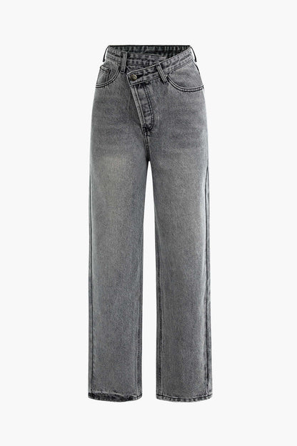 Cornelia damenjeans mit asymmetrischem bund – moderner high-waist fit