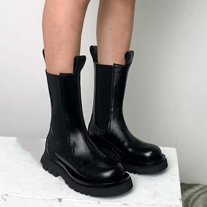Damen chelsea boots aus leder mit chunky sohle