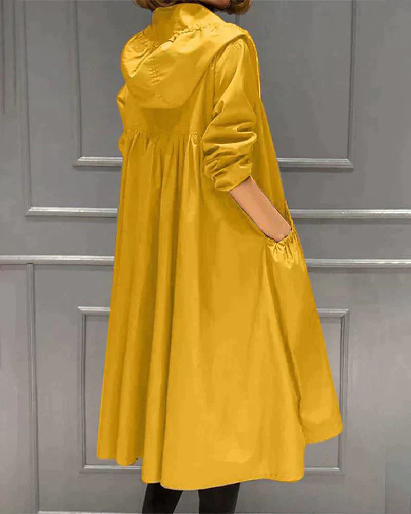 Lange kapuzenjacke mit reißverschluss und vordertaschen – damen