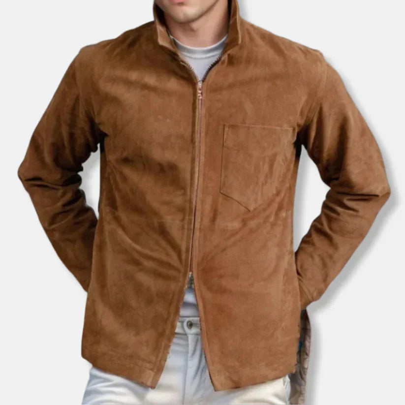 Emil – slim Fit wildlederjacke mit stehkragen und zipper