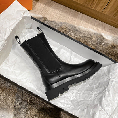 Damen chelsea boots aus leder mit chunky sohle