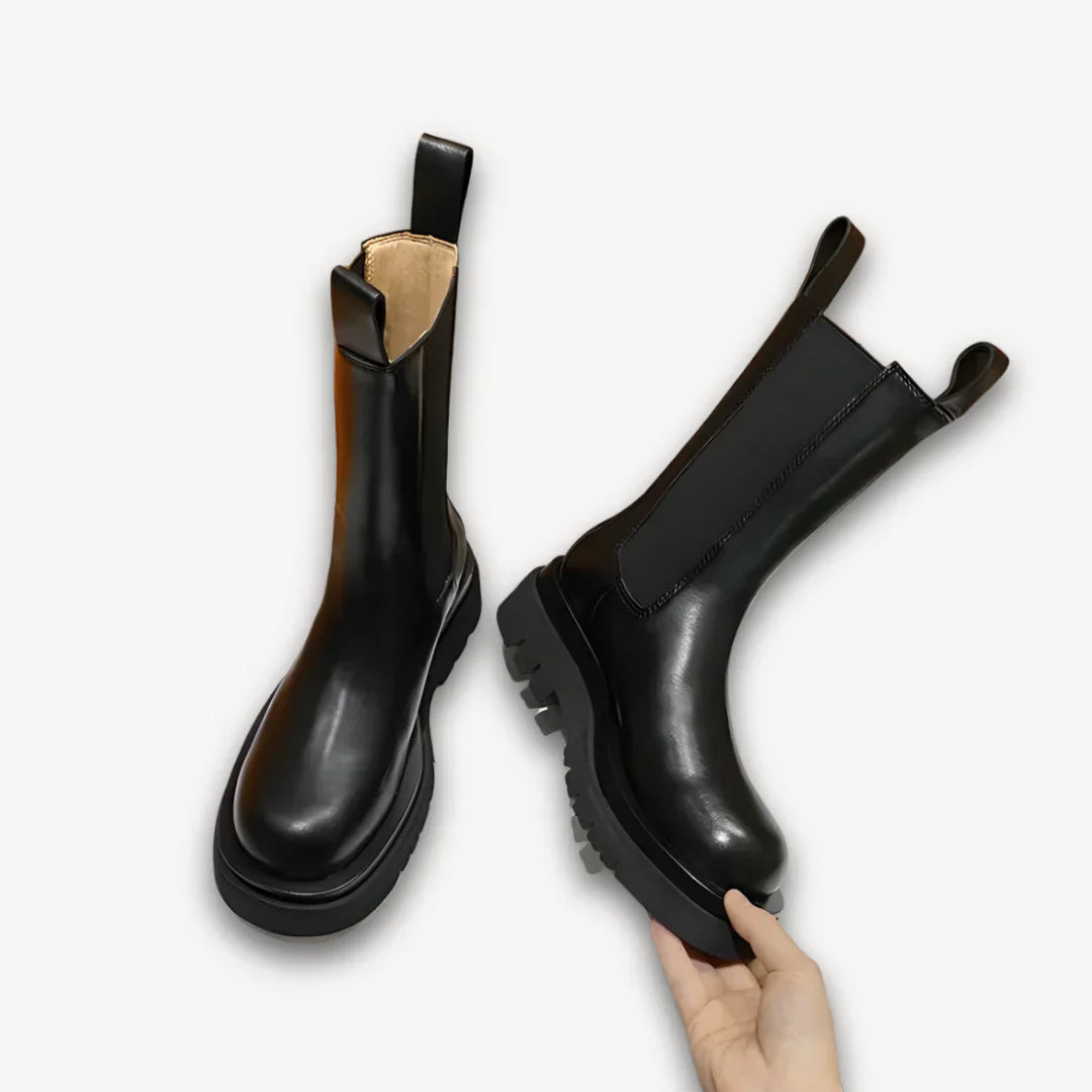 Damen chelsea boots aus leder mit chunky sohle
