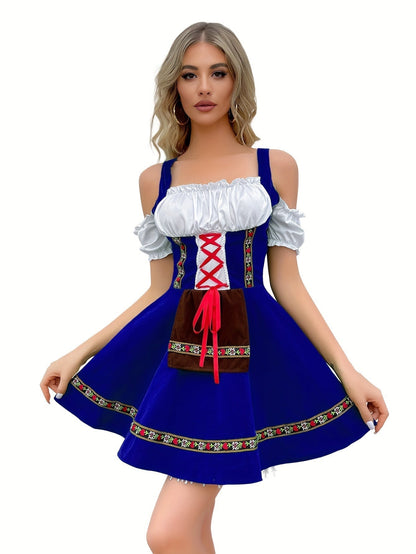 Patience | Dirndl kleid mit Schulterfreiheit und Goldbordüre für Frauen