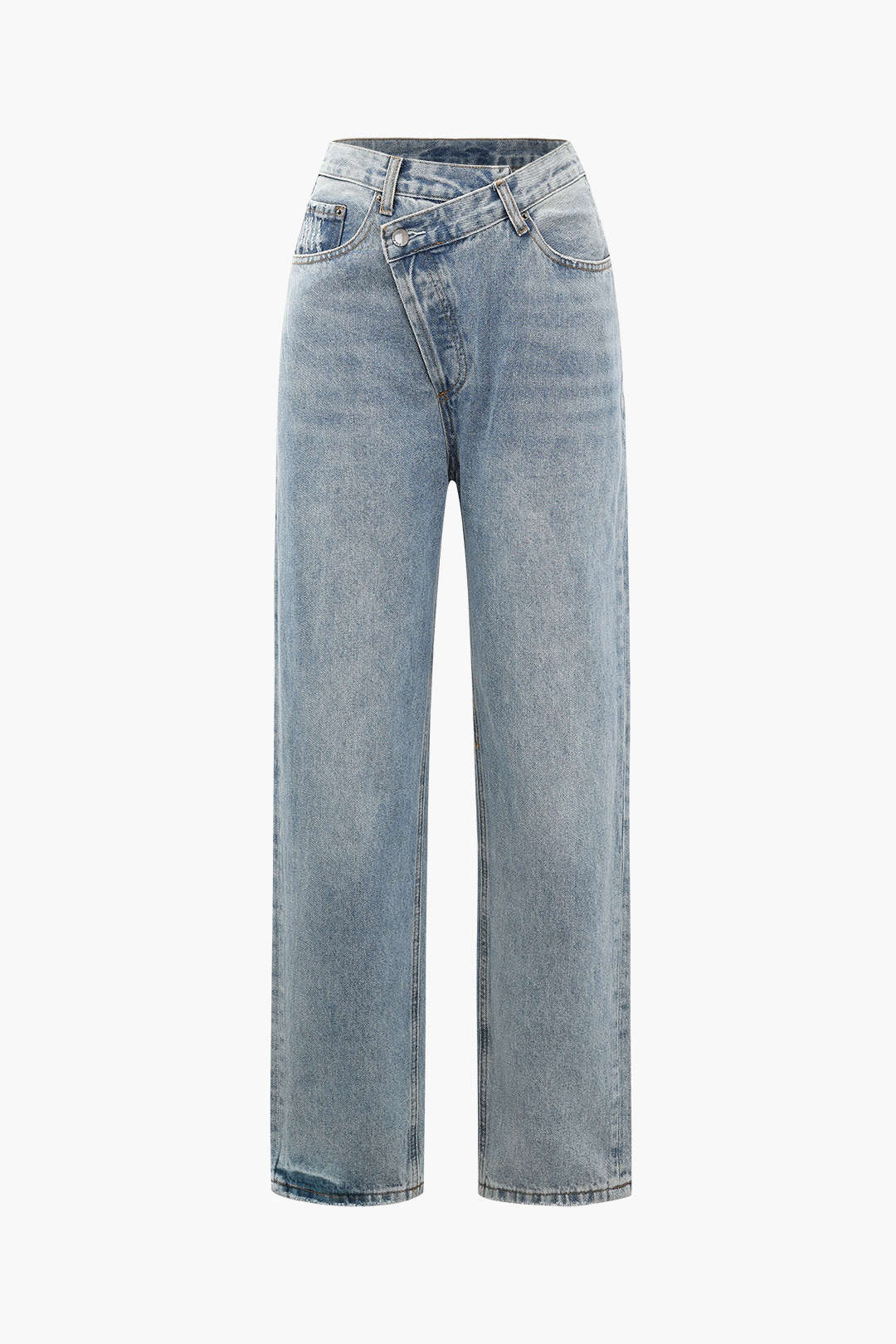 Cornelia damenjeans mit asymmetrischem bund – moderner high-waist fit
