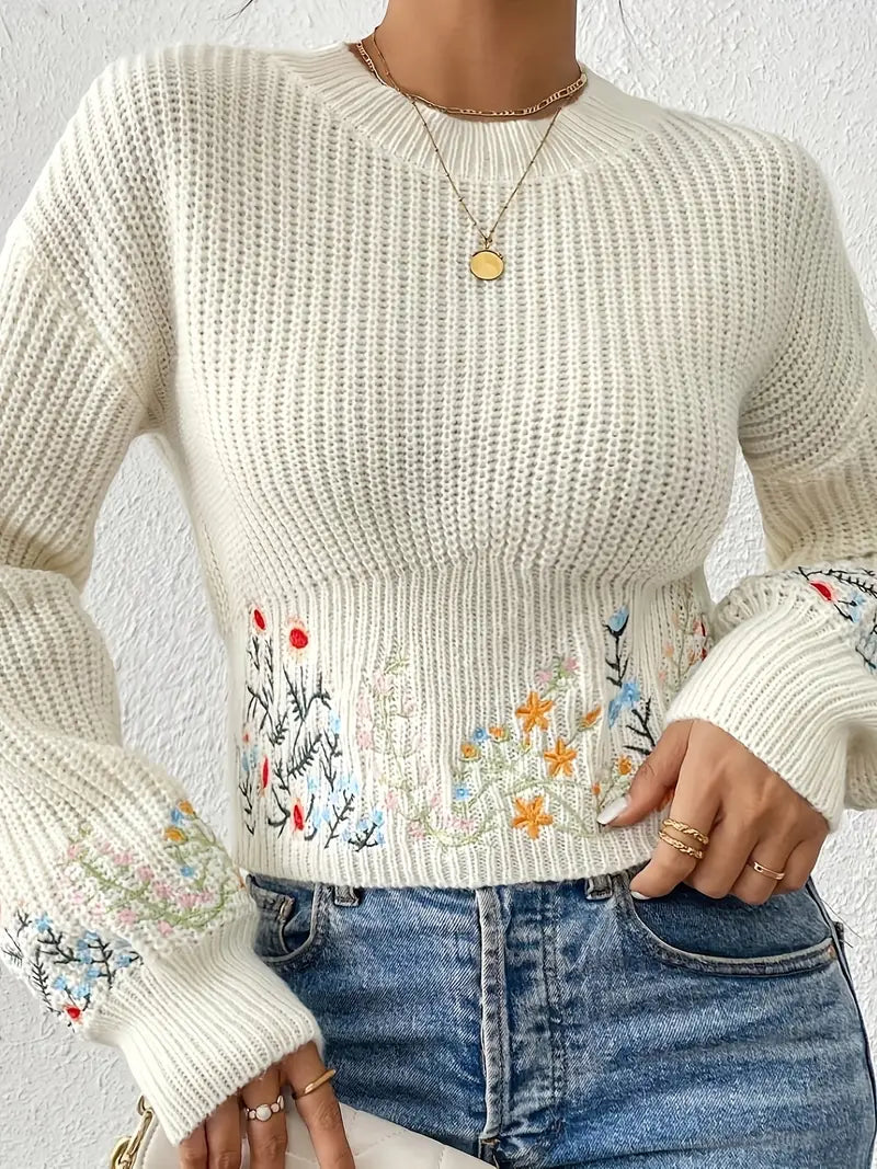 Leyla - strickpullover mit blumenstickerei
