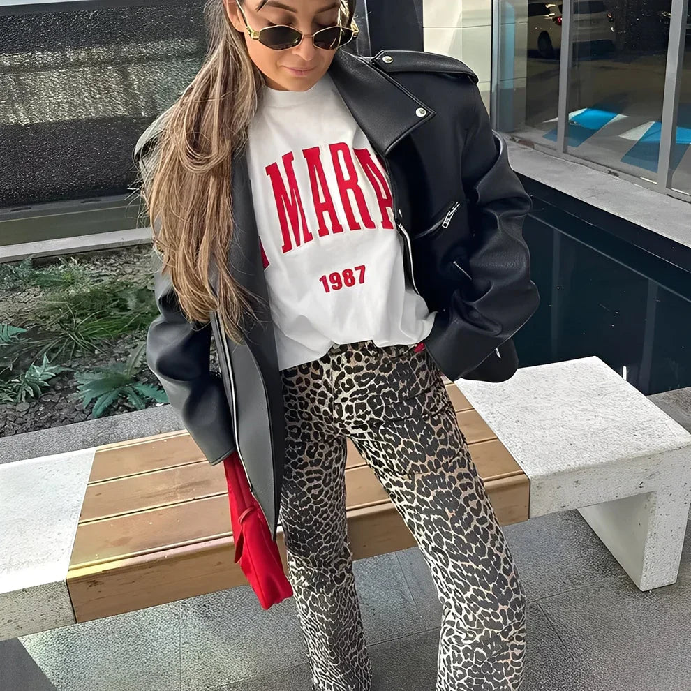 Rowanne klassische, weite hose mit print – damen