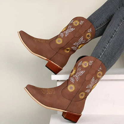 Bestickte kniehohe cowboystiefel für damen