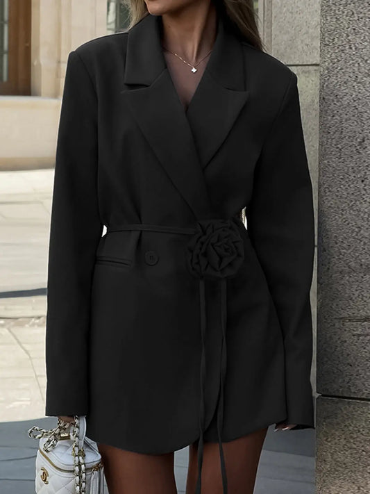 Celeste eleganter blazer mit taillengürtel & rosendetail