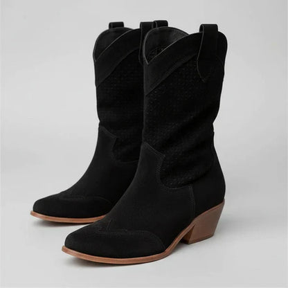 Damen-cowgirl-stiefeletten mit perforation und western-absatz – damen