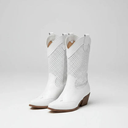 Damen-cowgirl-stiefeletten mit perforation und western-absatz – damen