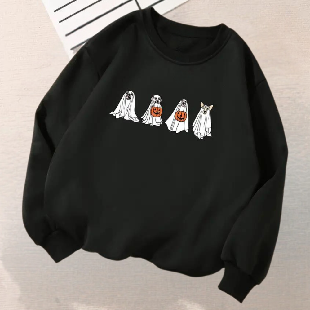 Kinga - halloween-sweatshirt für frauen mit gruseligem hundeaufdruck