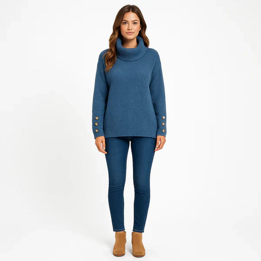 Damen-rollkragenpullover mit knopfdetails – elegant und warm