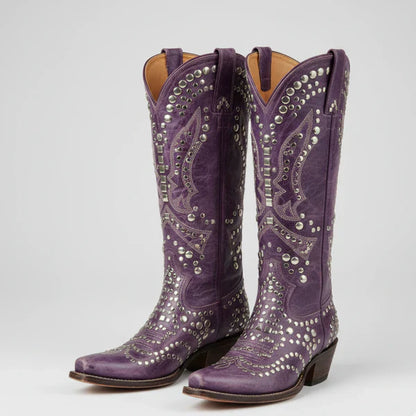 Kniehohe western-cowgirl-stiefel für damen mit nieten – damen