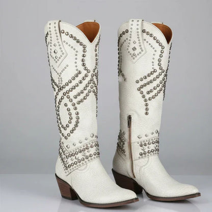 Kniehohe western-cowgirl-stiefel für damen mit nieten – damen
