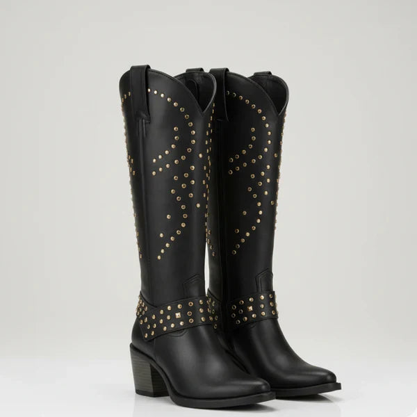 Kniehohe western-cowgirl-stiefel für damen mit nieten – damen
