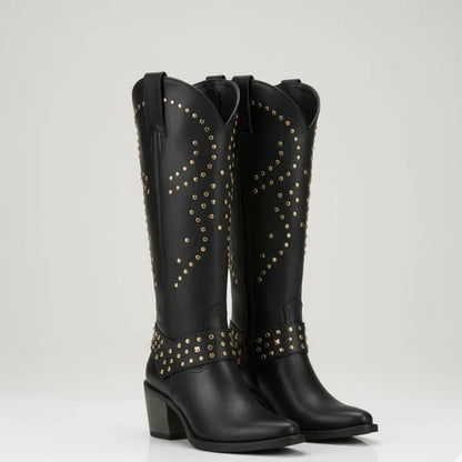 Kniehohe western-cowgirl-stiefel für damen mit nieten – damen