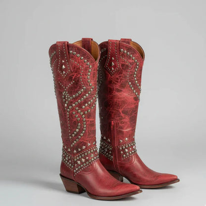 Kniehohe western-cowgirl-stiefel für damen mit nieten – damen