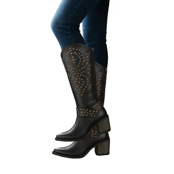 Kniehohe western-cowgirl-stiefel für damen mit nieten – damen