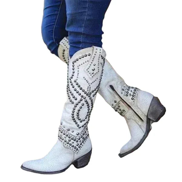 Kniehohe western-cowgirl-stiefel für damen mit nieten – damen
