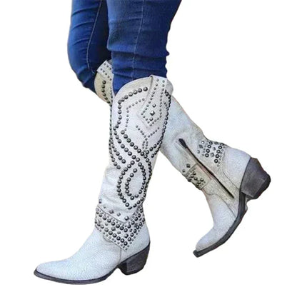 Kniehohe western-cowgirl-stiefel für damen mit nieten – damen