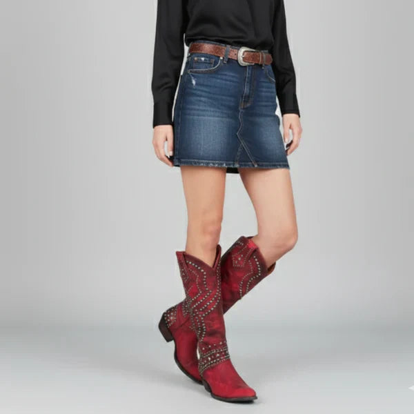 Kniehohe western-cowgirl-stiefel für damen mit nieten – damen