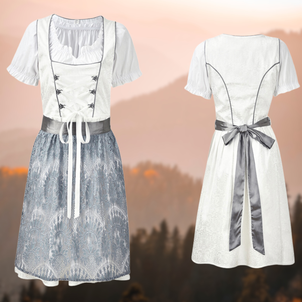 Sonnet | Dirndl kleid in Midilänge mit Glanzschürze und Ornamentmuster für Frauen