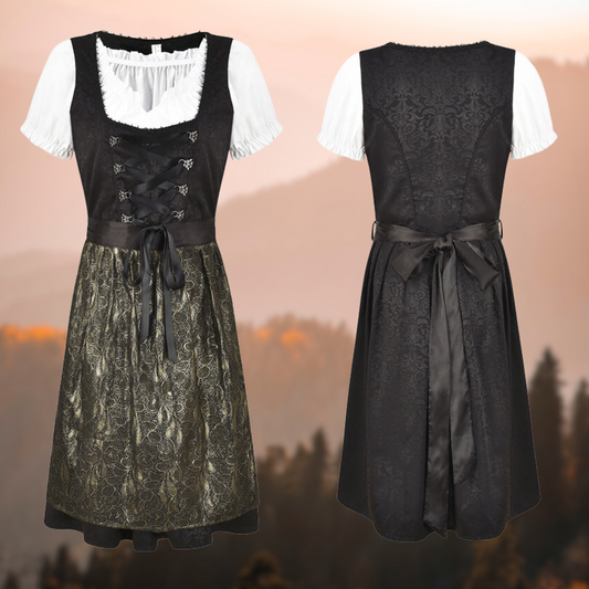 Sonnet | Dirndl kleid in Midilänge mit Glanzschürze und Ornamentmuster für Frauen