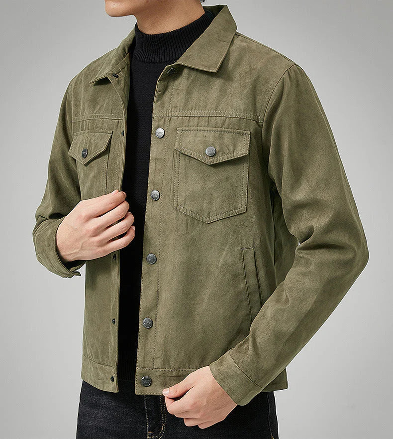 Viktor – herrenjacke aus kunst-wildleder mit knopfleiste und brusttasche