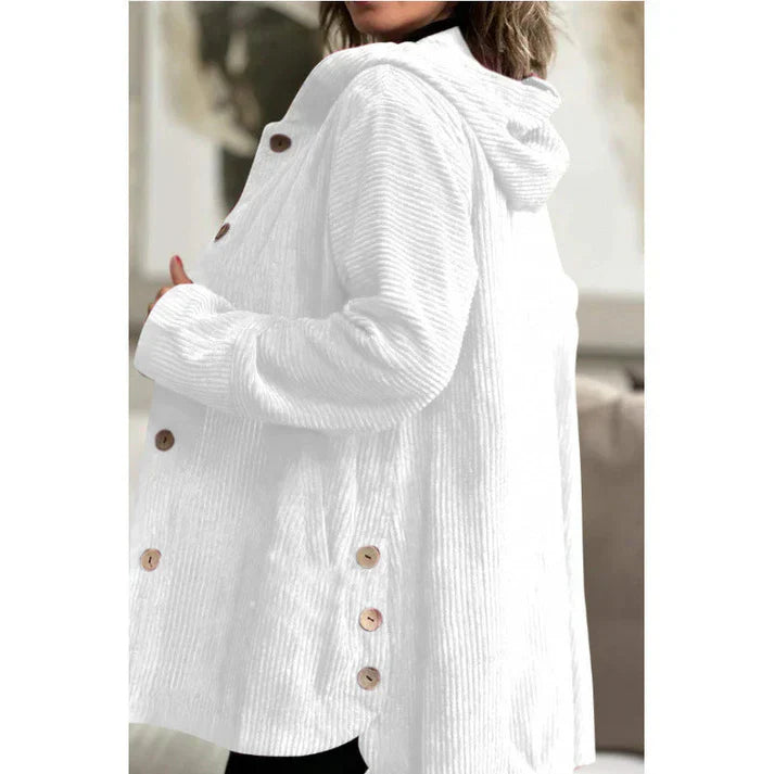 Selma – cordjacke mit kapuze und knopfleiste in mid-length fit