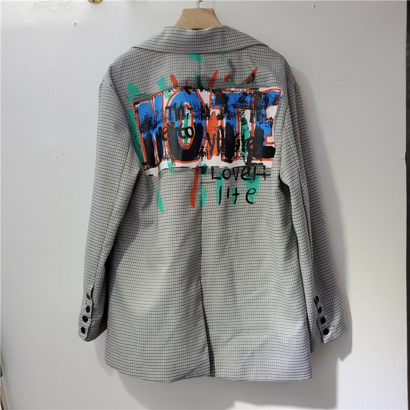 Lennox | Oversize-Blazer mit Text-Print und Karomuster für Männer