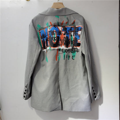 Lennox | Oversize-Blazer mit Text-Print und Karomuster für Männer