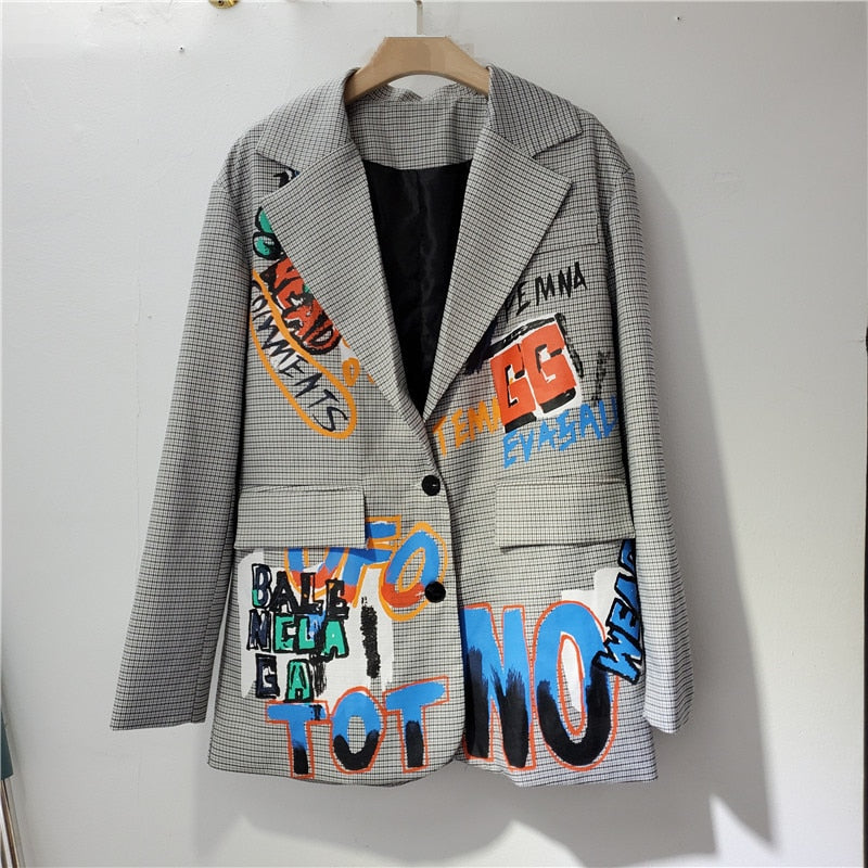 Lennox | Oversize-Blazer mit Text-Print und Karomuster für Männer