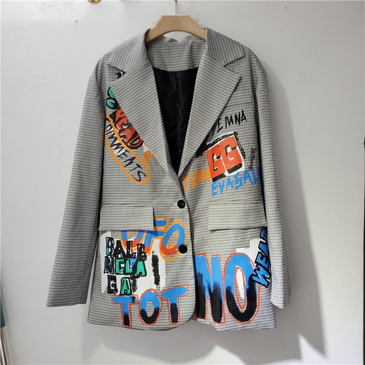 Lennox | Oversize-Blazer mit Text-Print und Karomuster für Männer