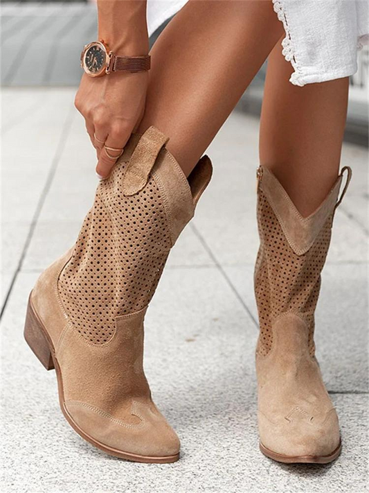 Davinia | Cowboystiefel mit Cut-out-Muster und Blockabsatz für Frauen