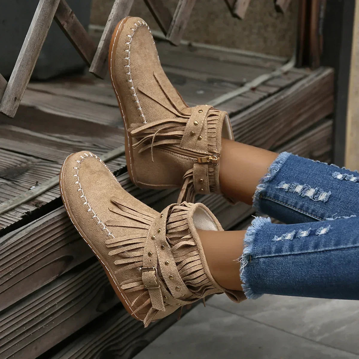 Wildleder ankle boots mit fransen und nieten