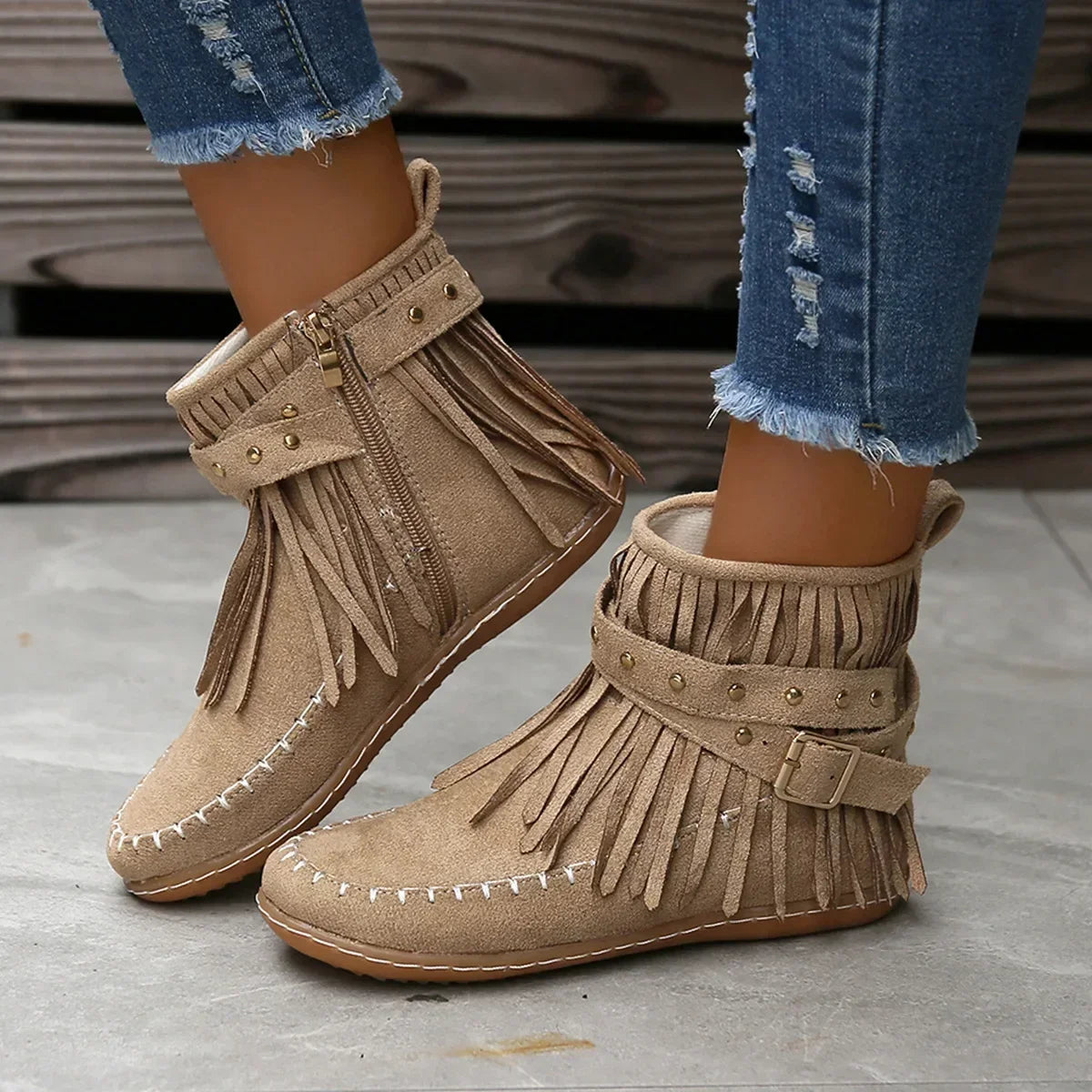 Wildleder ankle boots mit fransen und nieten