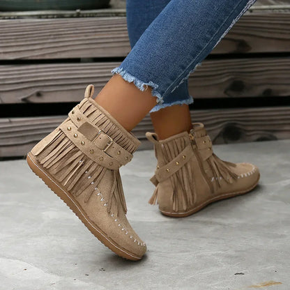 Wildleder ankle boots mit fransen und nieten
