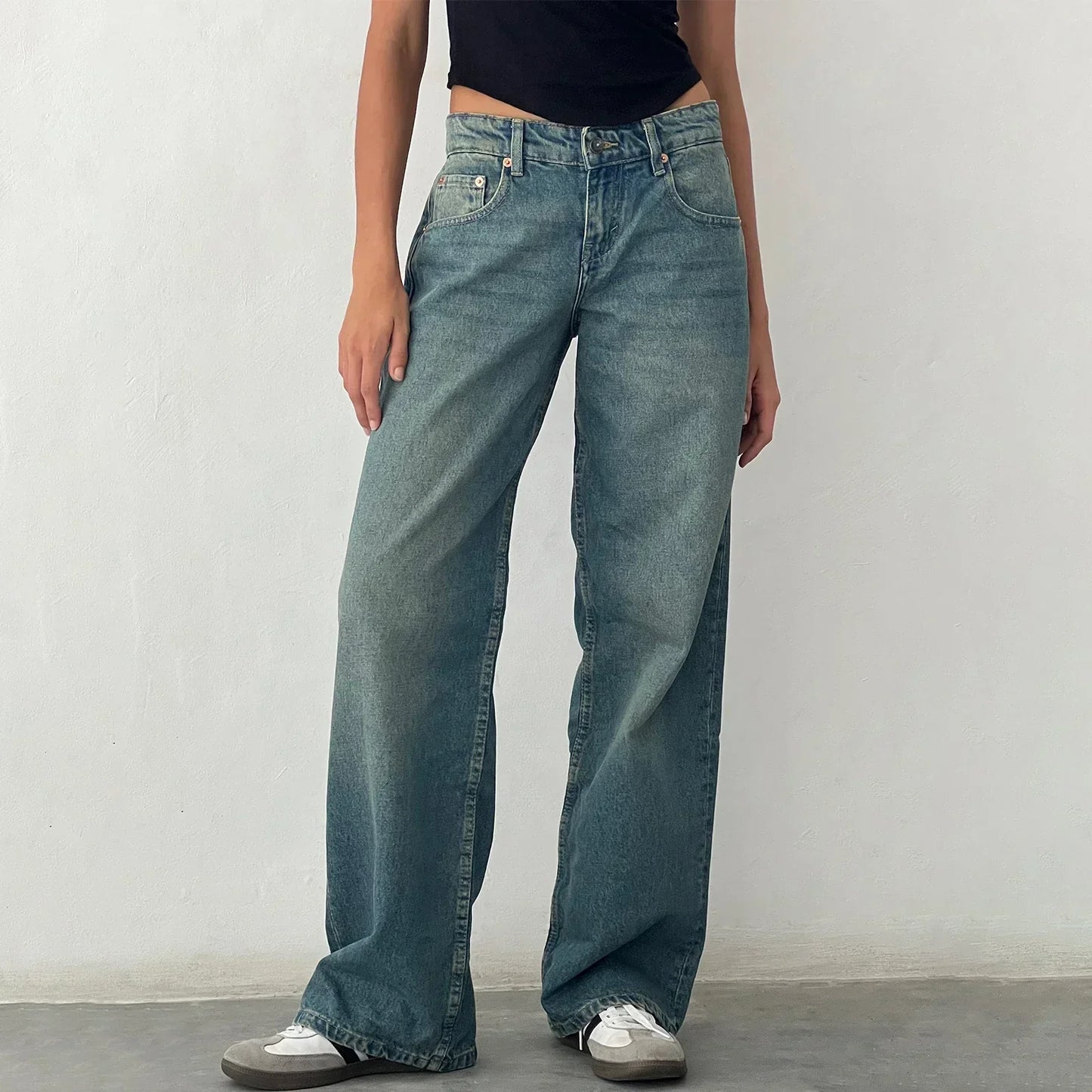 Vintage-jeans mit weitem bein für damen