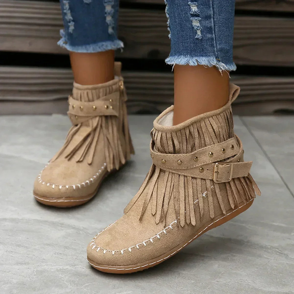 Wildleder ankle boots mit fransen und nieten